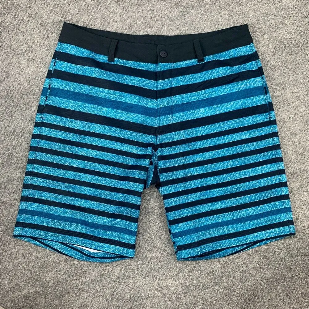 The North Face Hybrid Shorts Mens 34 Navy Striped Hidden Drawstring Lightweight